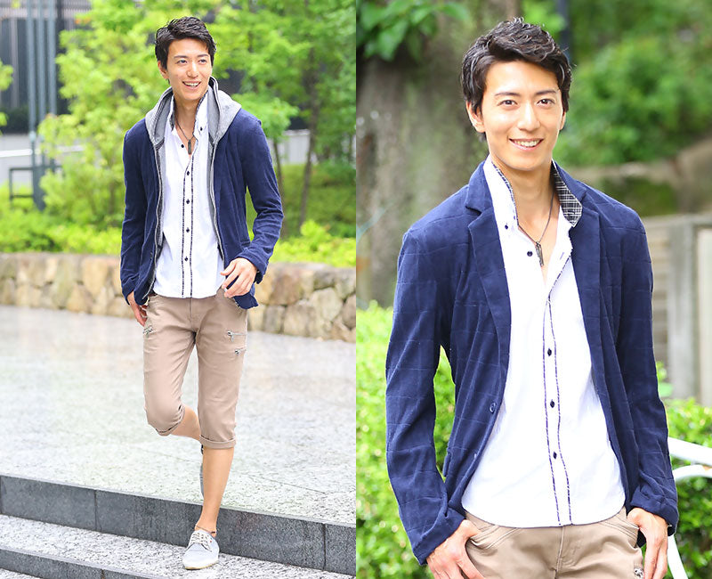 パイル地ウィンドウペンデザインテーラードジャケット