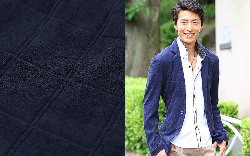 パイル地ウィンドウペンデザインテーラードジャケット