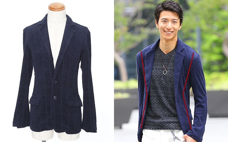 パイル地ウィンドウペンデザインテーラードジャケット