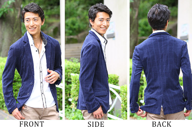 パイル地ウィンドウペンデザインテーラードジャケット