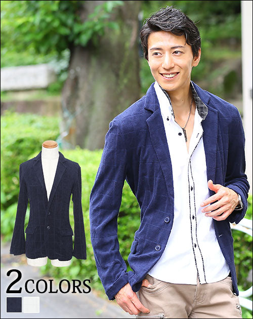 パイル地ウィンドウペンデザインテーラードジャケット