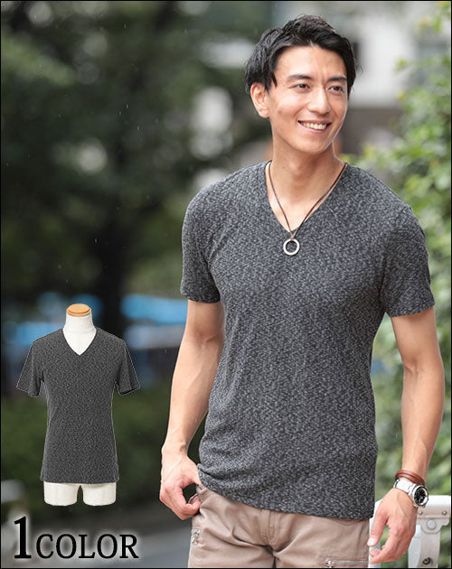 変わり織り杢デザインストライプ半袖Tシャツ