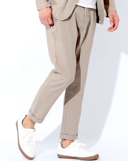 麻100%カジュアルテーパードアンクルパンツ Biz