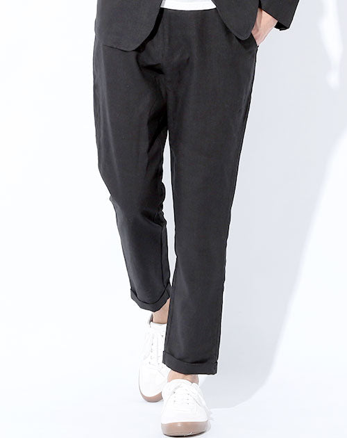 麻100%カジュアルテーパードアンクルパンツ