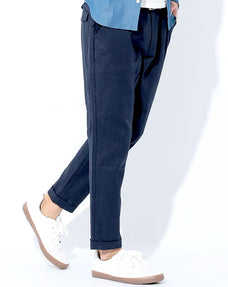 麻100%カジュアルテーパードアンクルパンツ