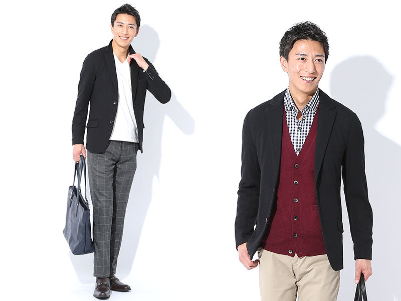 黒ストレッチ素材テーラードカットジャケット