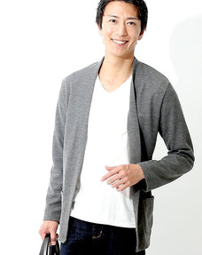 ストレッチカット地ボタンレスショールカーディガン Biz