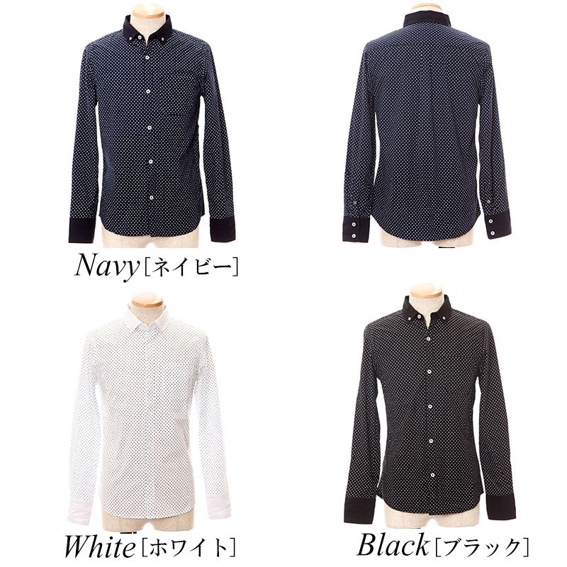 クレリックデザインピンドット柄ボタンダウンシャツ