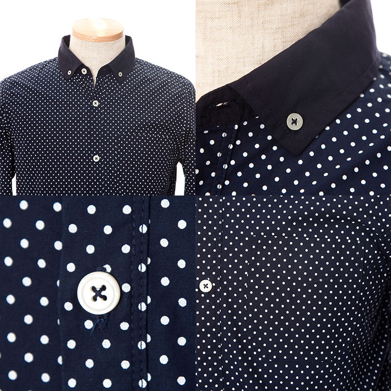 クレリックデザインピンドット柄ボタンダウンシャツ