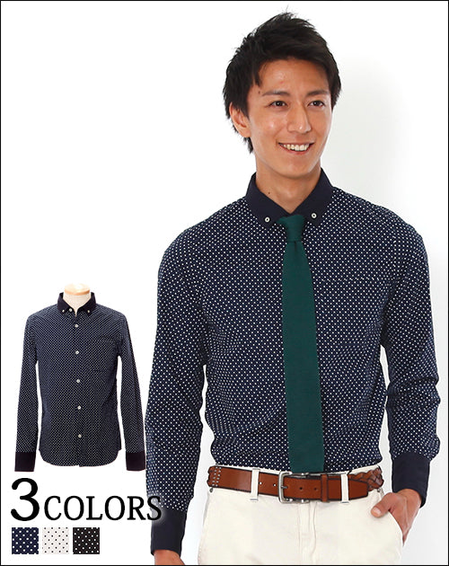 クレリックデザインピンドット柄ボタンダウンシャツ