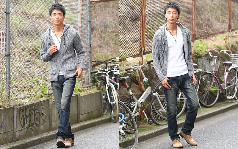 ケーブル編み長袖パーカー