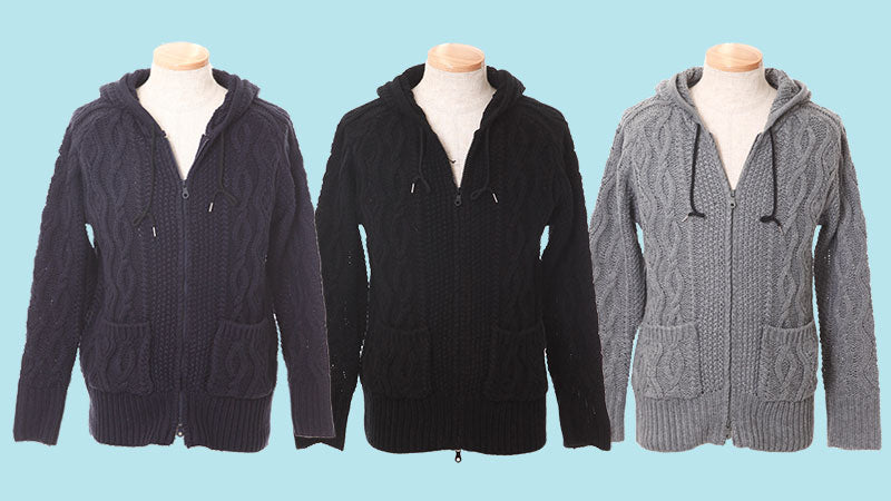 ケーブル編み長袖パーカー