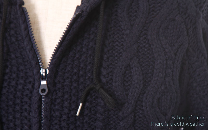 ケーブル編み長袖パーカー