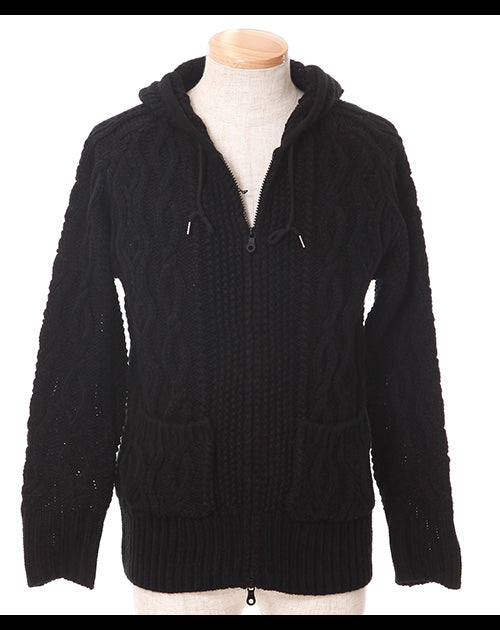 ケーブル編み長袖パーカー