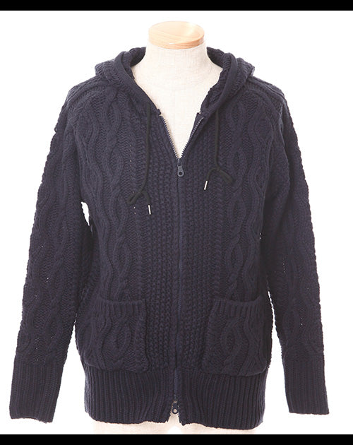 ケーブル編み長袖パーカー