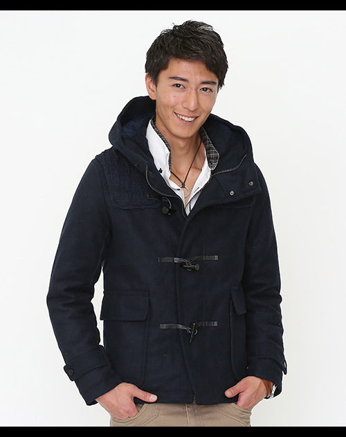 切り替えニットパネルウール混ダッフルコート