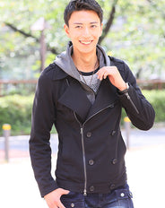 ダブルジップフェイクレイヤードフード付きＰジャケット