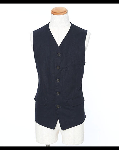ファイブボタン麻混ベスト Biz