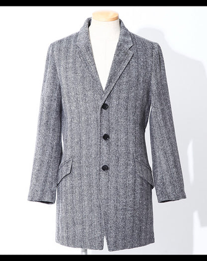 カジュアルデザインヘリンボーン柄チェスターコート Biz