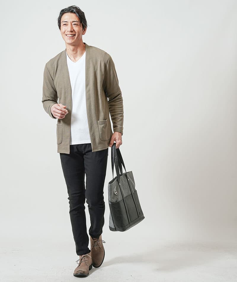 ストレッチカット地ボタンレス長袖カーディガン