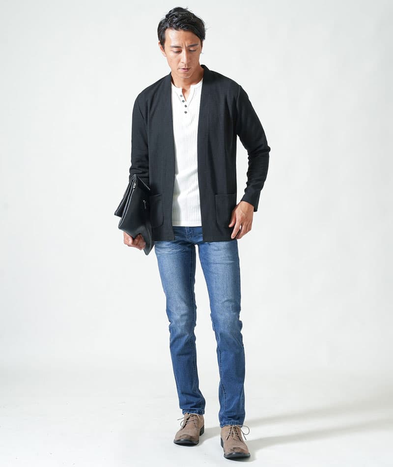 ストレッチカット地ボタンレス長袖カーディガン