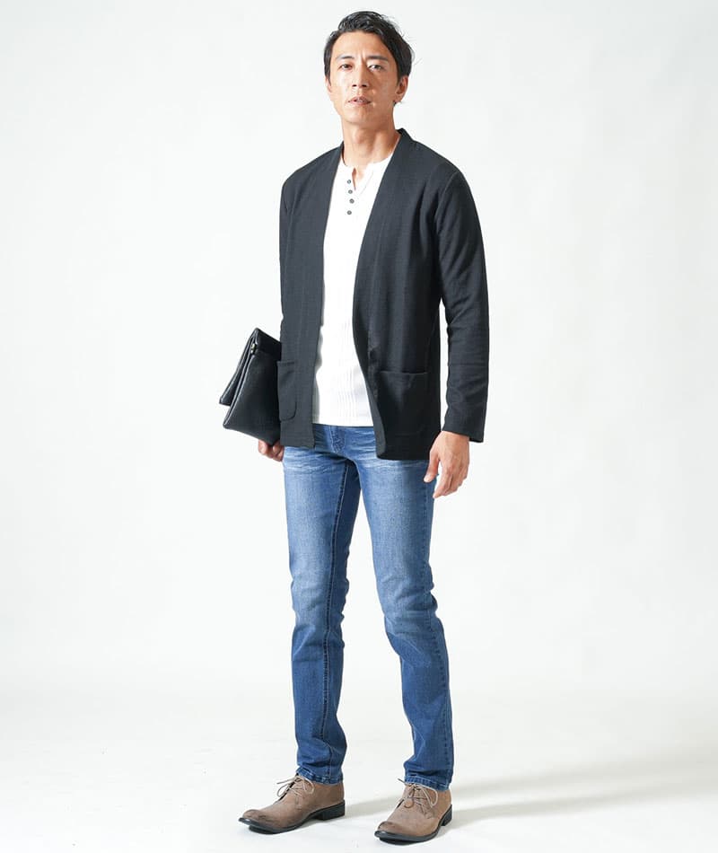 ストレッチカット地ボタンレス長袖カーディガン