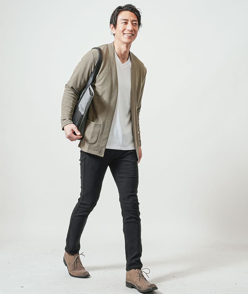 ストレッチカット地ボタンレス長袖カーディガン