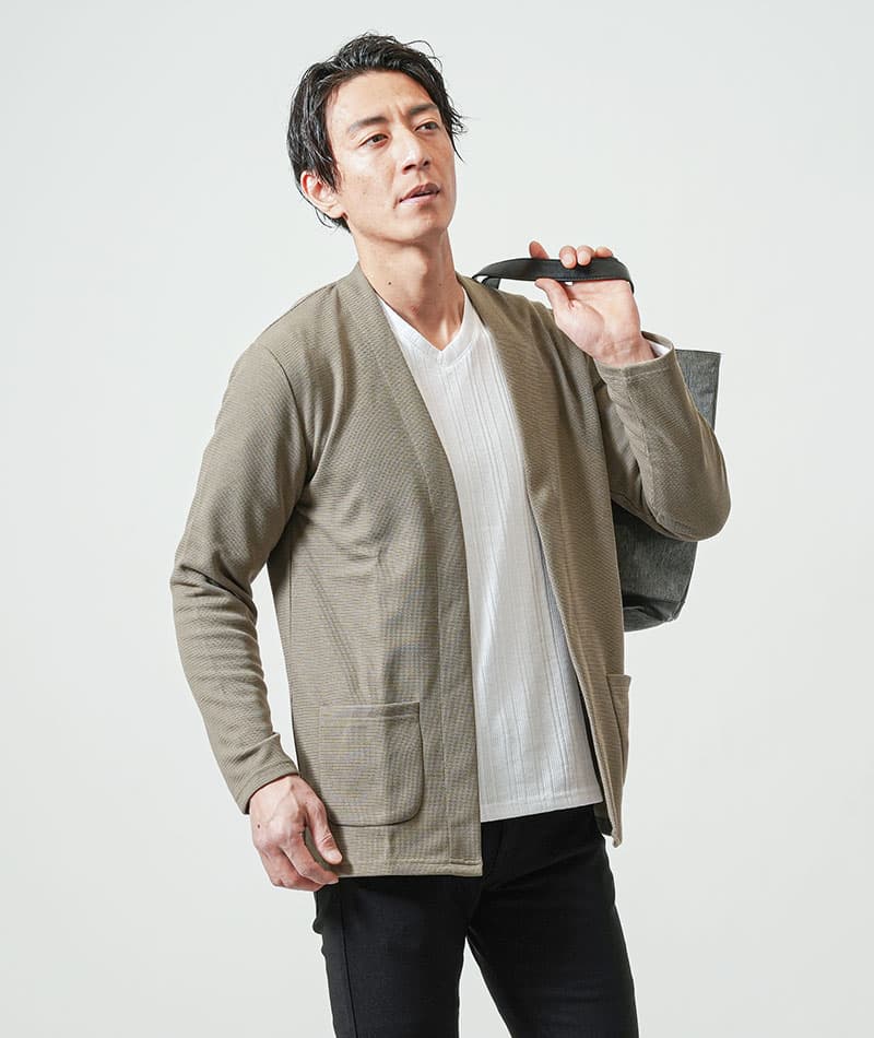 ストレッチカット地ボタンレス長袖カーディガン