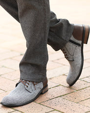 ツイード素材PUレザー切り替えデザインサイドジップチャッカブーツ