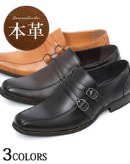 本牛革レザーダブルベルトデザインビジネスカジュアルシューズ Biz