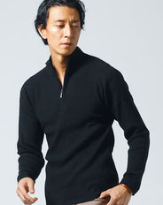 リブ編み長袖ハーフジップニット
