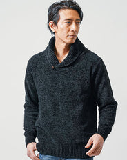ショールカラー長袖モールニット