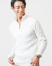 リブ編みスリムハーフジップニット