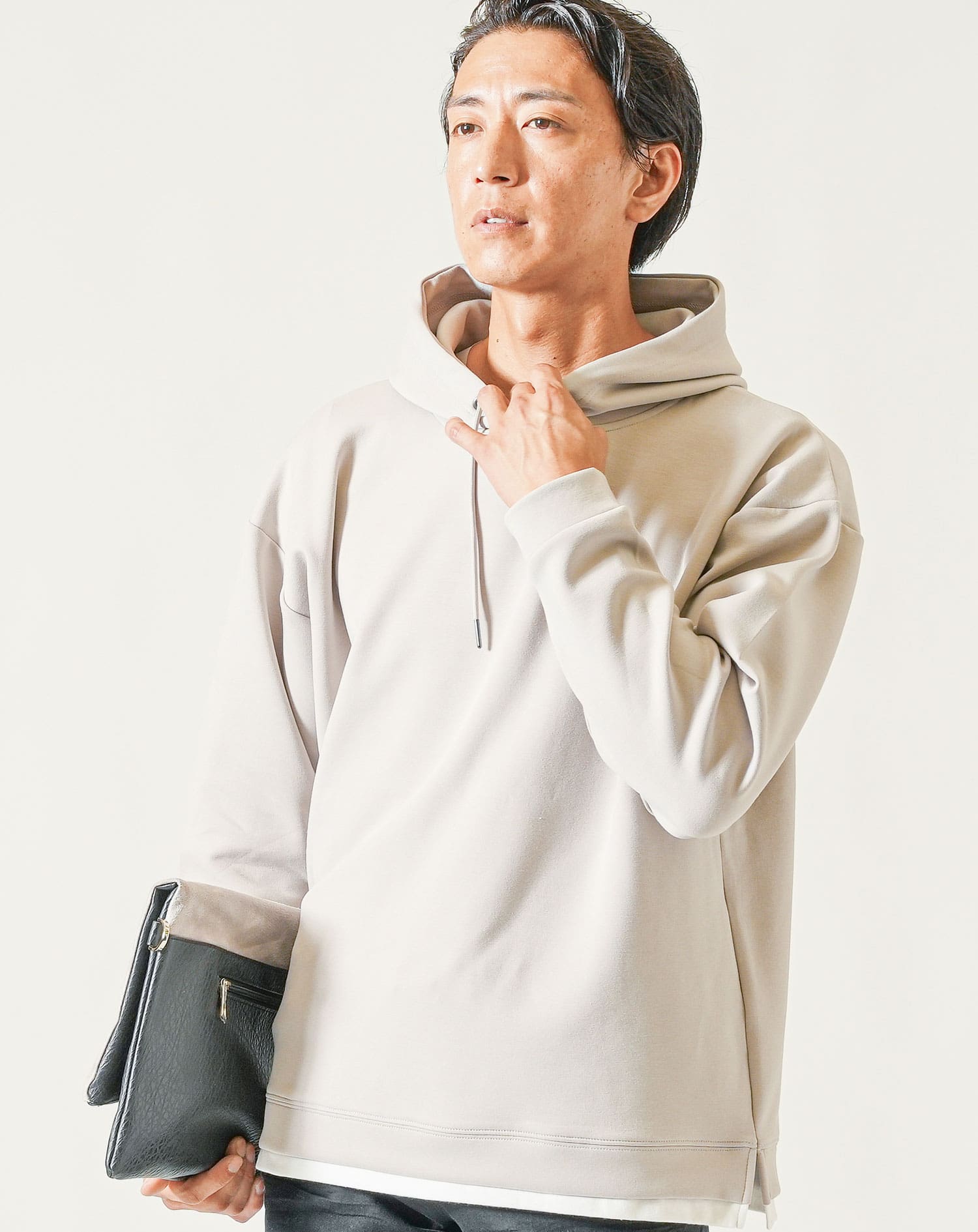 プルオーバーパーカー メンズ 長袖 フード付き レイヤード ゆったり 