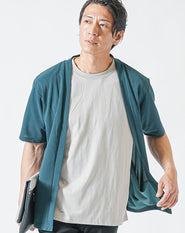 接触冷感5分袖ボタンレスカーディガン×クルーネック半袖Tシャツ 2枚セット