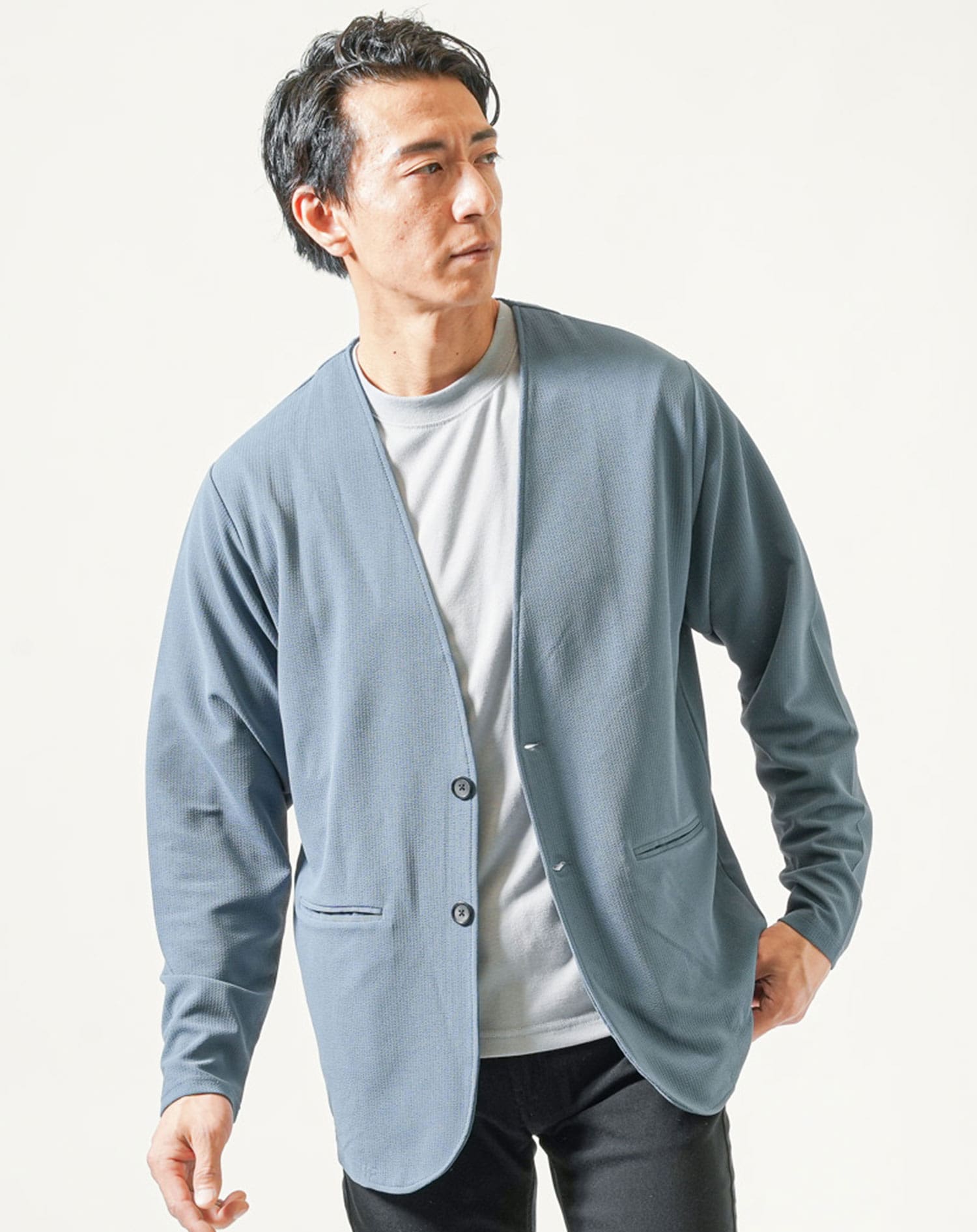 ノーカラー長袖ジャケット半袖Tシャツセット メンズきれいめ ｜ メンズ