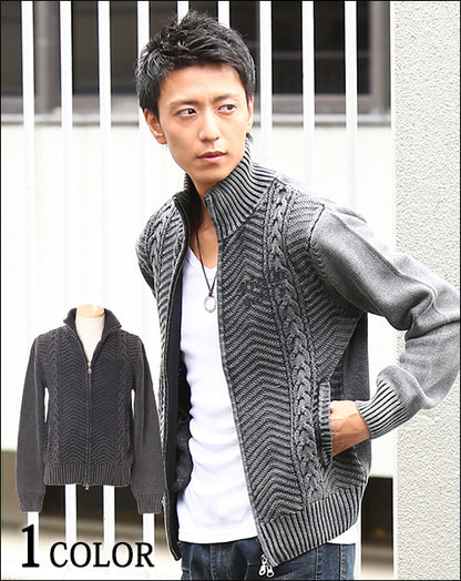 刺繍入りスタンドニットジャケット
