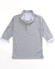 裏地ドットデザイン７分袖ポロシャツ