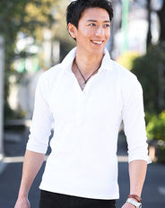 裏地ドットデザイン7分袖ポロシャツ