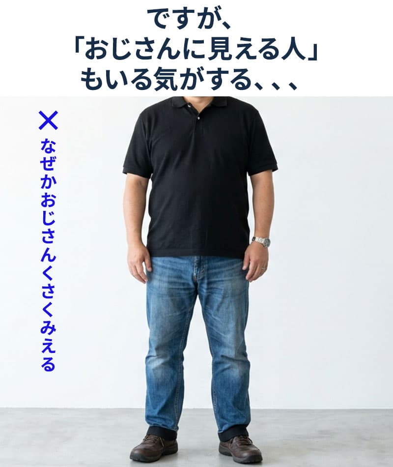 着丈短めでおじさん見えしないメンズ半袖テレコ素材ポロシャツ