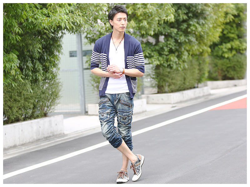 ショールカラーパネルボーダーカーディガン