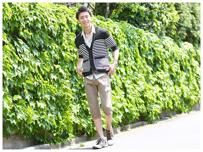 ショールカラーパネルボーダーカーディガン