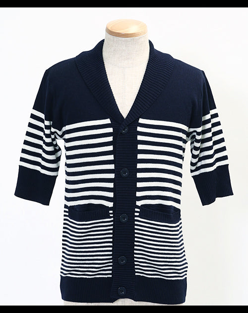 ショールカラーパネルボーダーカーディガン