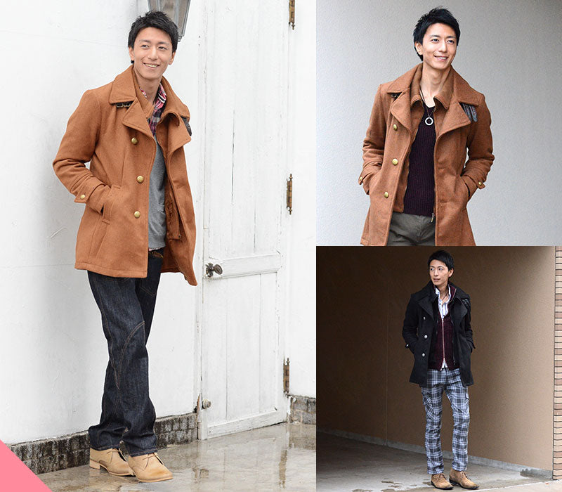 リブ襟付きメルトンコート