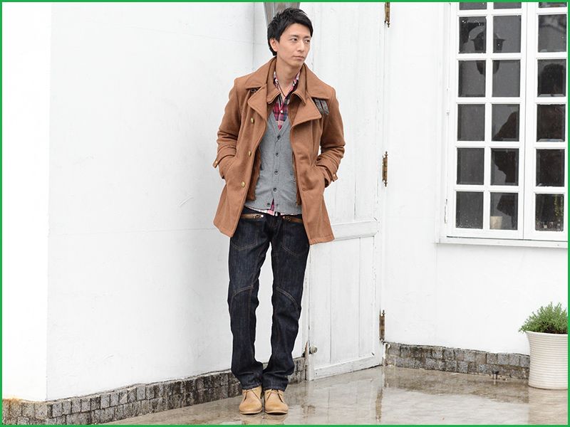 リブ襟付きメルトンコート