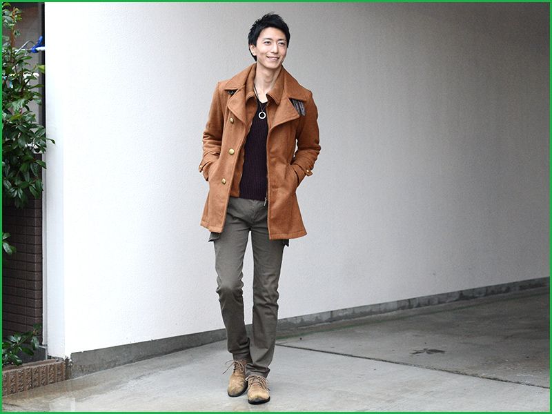 リブ襟付きメルトンコート