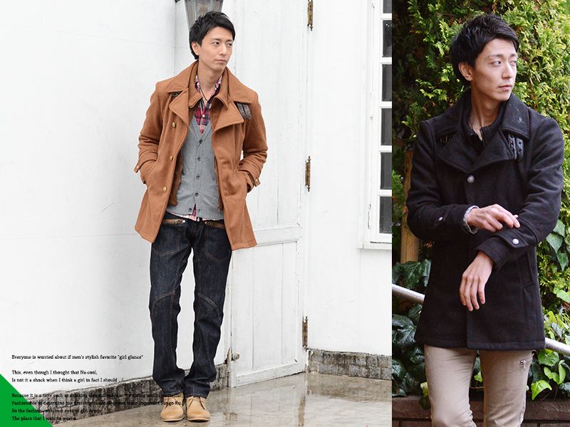 リブ襟付きメルトンコート