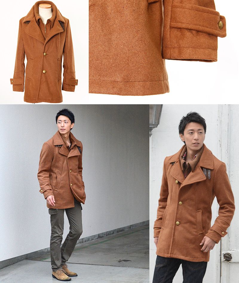 リブ襟付きメルトンコート