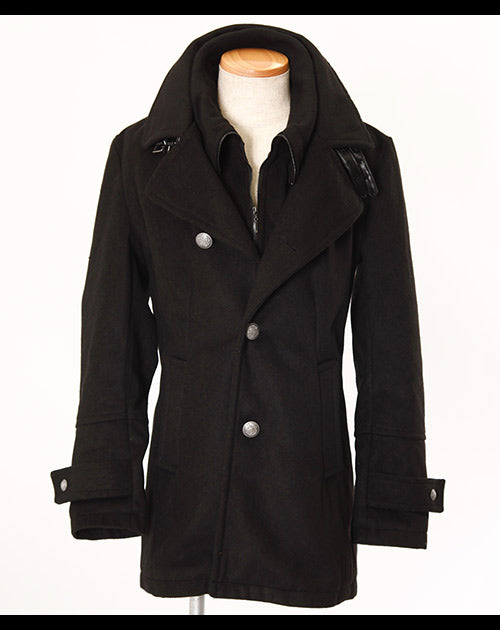 リブ襟付きメルトンコート