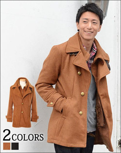 リブ襟付きメルトンコート